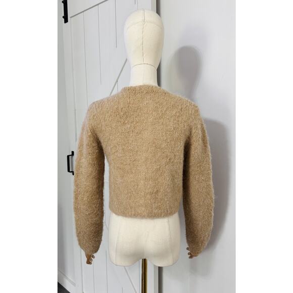 Moussy Womens One Size Long Sleeve Button Up Cardigan Sweater Beige Fuzzy - Picture 3 of 8